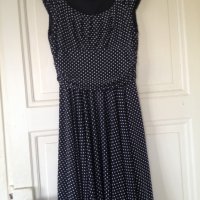 Френска бутикова рокля Patrice Breal M черна с бели точки клош феерична, снимка 10 - Рокли - 24535670