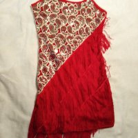 НОВА НАЛИЧНА Сценична рокля за салса,бачата,кизомба,танго или латино танци Червена с ресни по диагон, снимка 1 - Рокли - 17471326