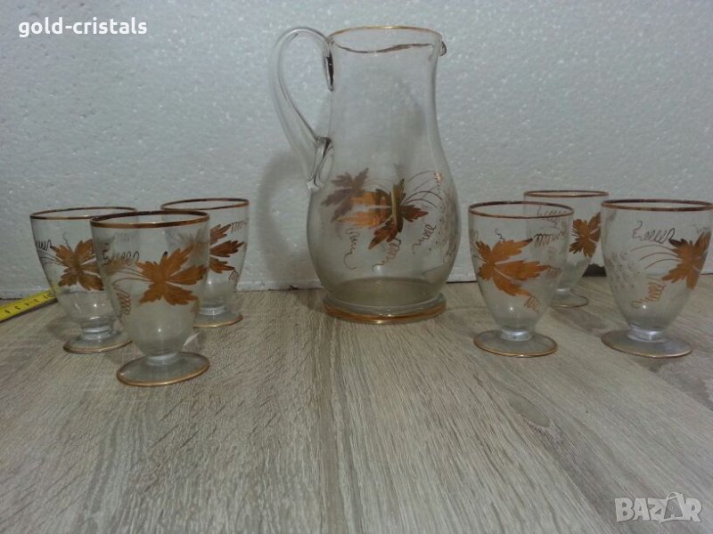 Ретро стъклени  чаши и кана , снимка 1