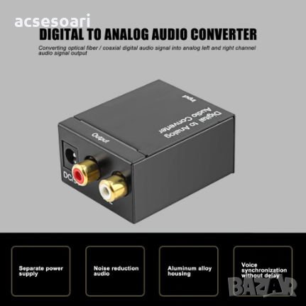 Конвертор аудио-оптичен Toslink Spdif към 2 RCA, снимка 1 - Други - 24768524