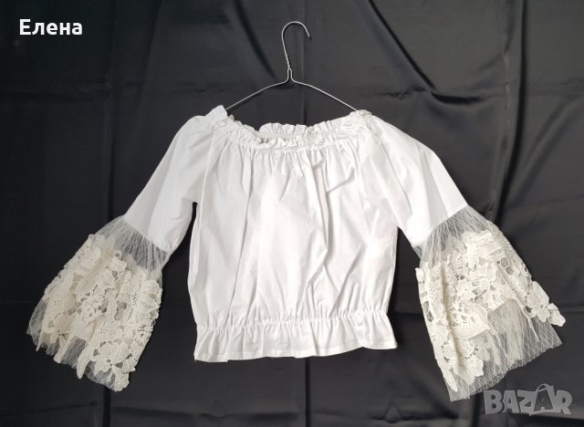 Продавам бяла блуза с дантелени ръкави Danaya Fashion, снимка 2 - Корсети, бюстиета, топове - 23051829