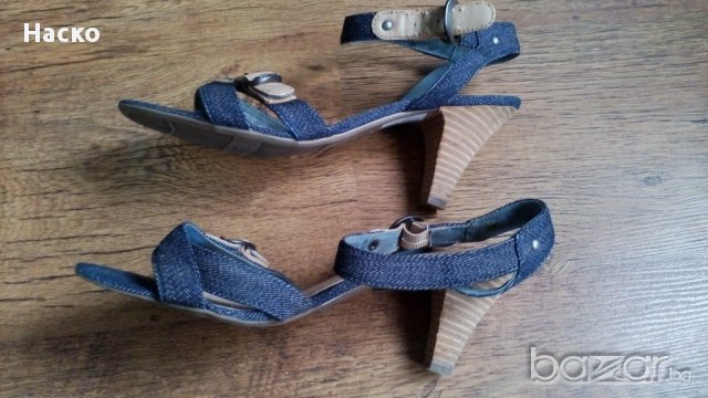 Esprit , летни сандали с ток ,дънкови обувки, снимка 6 - Сандали - 12491663