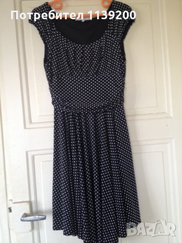 Френска бутикова рокля Patrice Breal M черна с бели точки клош феерична, снимка 10 - Рокли - 24535670