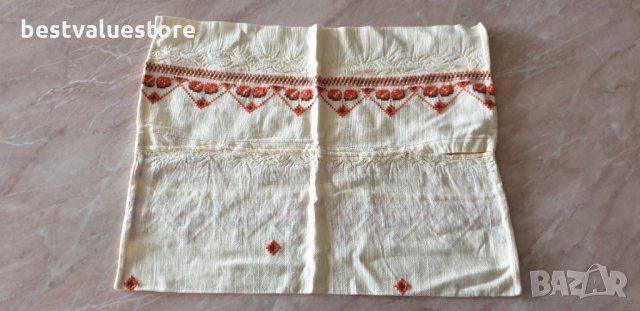 Кафяво-бяло-оранжева Памучна Ръчно Бродирана Калъфка За Възглавница 55-44см, снимка 2 - Спално бельо - 24463112