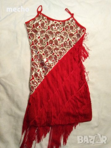 НОВА НАЛИЧНА Сценична рокля за салса,бачата,кизомба,танго или латино танци Червена с ресни по диагон