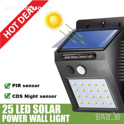 Водоустойчива соларна лампа с инфрачервен  PIR Сензор за движение 20 LED IP65 , снимка 4 - Лед осветление - 22767955