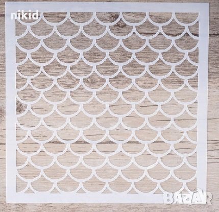 Едри рибни люспи квадратен стенсил шаблон спрей за торта украса кекс декорация с пудра захар и боя