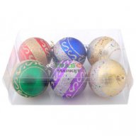 Комплект от 6 бр. цветни топки за окачване на елха, декорирани с брокат. Изработени от PVC материал., снимка 1 - Коледни подаръци - 16202236