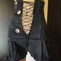 Нов черен къс дамски гащеризон с връзки (тип корсет), къси панталонки, панталони, панталон, блуза, снимка 9 - Гащеризони - 13970641