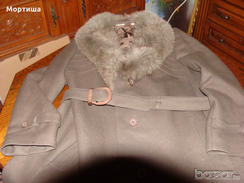  Ново луксозно вълнено палто с яка естествен косъм  РАЗПРОДАЖБА, снимка 1