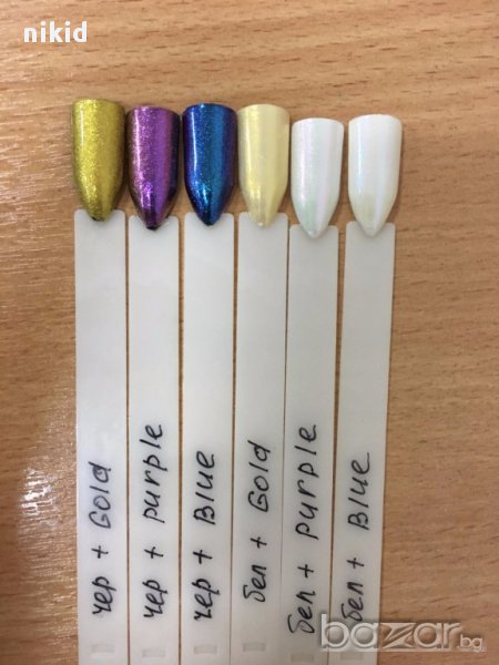 цветен сребрист златист металик огледален ефект прах пигмент пудра глитър с  апликатор, снимка 1