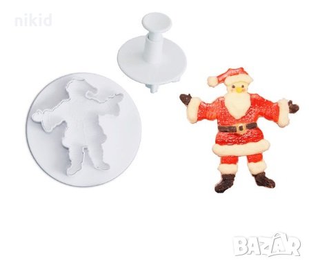2 бр Дядо Коледа пластмасови резци резец форма с бутало и релеф за украса сладки бисквитки фондан, снимка 1