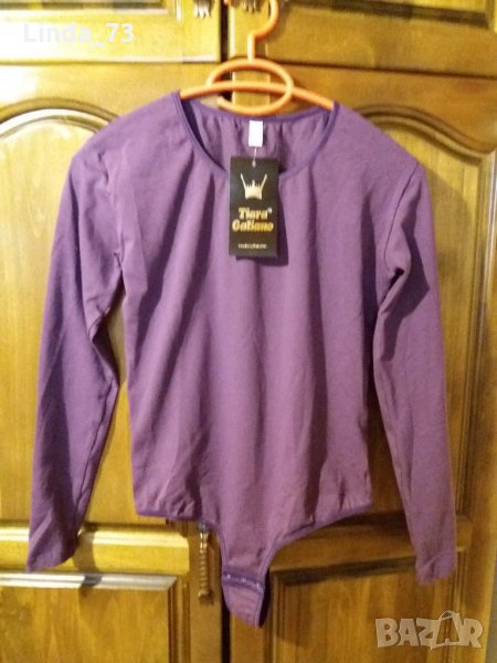 Дам.блуза-/боди/-с дълъг ръкав-/памук+ликра/-тъмно лилава-2., снимка 1