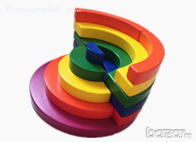 Circleset Montessori Дървени кръгове игра с карти Rainbow Монтесори дървени играчки, снимка 3 - Образователни игри - 18586716