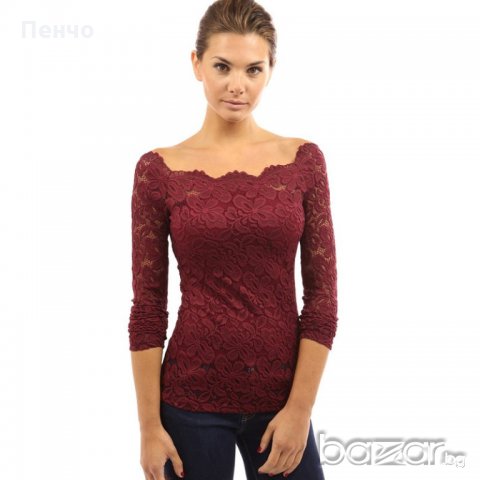 Дамска дантелена пролетна блуза Риза Блузка с къс дълъг ръкав горнище до рамената, снимка 2 - Блузи с дълъг ръкав и пуловери - 20594063