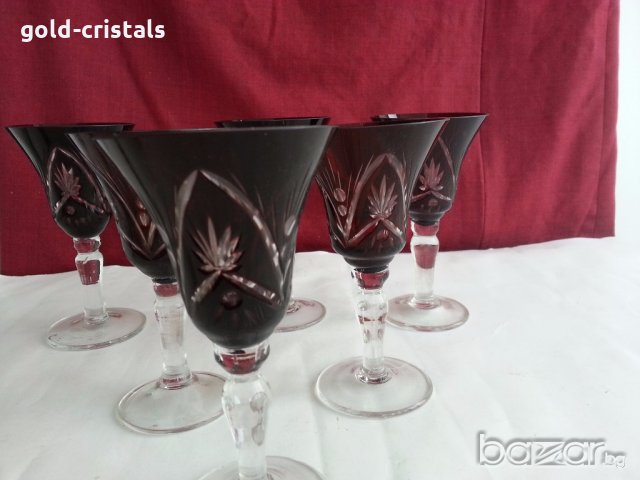 кристални чаши цветен червен кристал, снимка 8 - Антикварни и старинни предмети - 20027062
