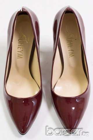 Елегантни лачени обувки от еко кожа в цвят бургунд Suheym, снимка 2 - Дамски обувки на ток - 18634021