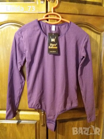 Дам.блуза-/боди/-с дълъг ръкав-/памук+ликра/-тъмно лилава-2., снимка 1 - Блузи с дълъг ръкав и пуловери - 21824967