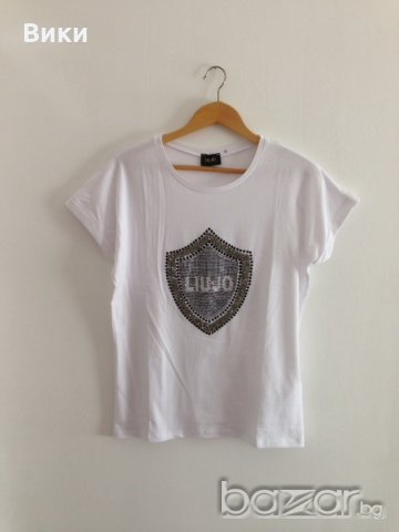 Liu jo оригинална бяла тениска с камъни, снимка 4 - Тениски - 21294080