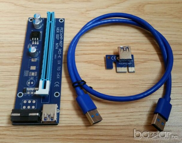 PCI-E PCI E Express 1X to 16X Riser Card + USB 3.0 Extender Cable, снимка 12 - Кабели и адаптери - 21031280