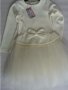 Бяла детска рокля с тюл и панделка-128,140,146,152