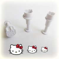 3 бр Коте Кити Hello Kitty мини пластмасови резци с бутало релефни форми за тесто фондан украса