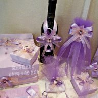 Комплект за кръщене в лилаво и цвят праскова с калинки, снимка 2 - Подаръци за кръщене - 17097066