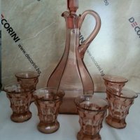 антикварен сервиз цветно розово стъкло , снимка 6 - Антикварни и старинни предмети - 26203494