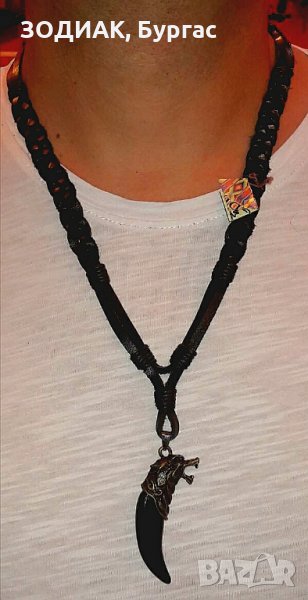Кожен гердан, унисекс, вълк/зъб, снимка 1