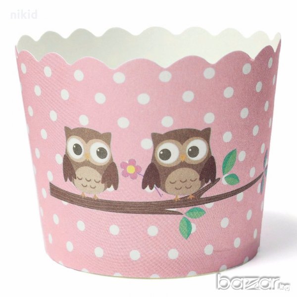 10 бр розови бухал Картонени хартиени кошнички КапкейК капсули поставки чашки за мъфини кексчета чрд, снимка 1