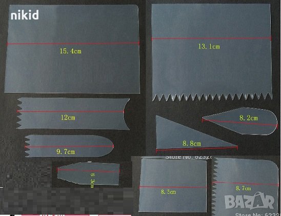 9 бр пластични гъвкави различни шпатули за заглаждане и оформяне на торта крем, снимка 1