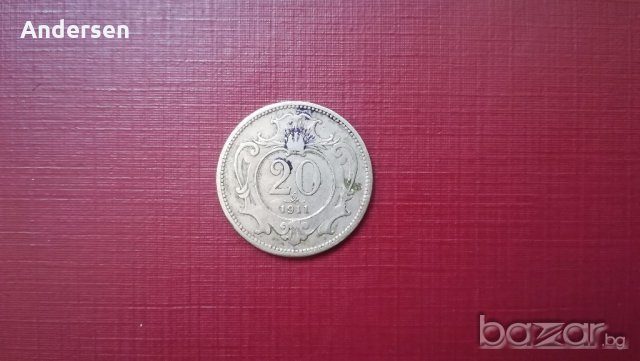 Монета 20 халера-1911 г.- Австрия