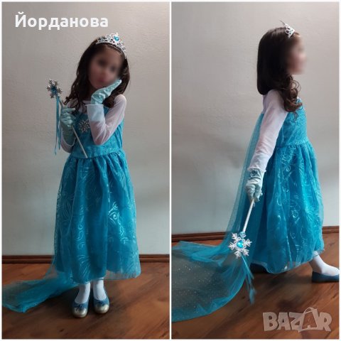 Детски рокли на Елза и Ана от "Замръзналото кралство" с подарък жезъл , снимка 2 - Детски рокли и поли - 21690273