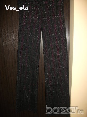 Черен панталон с блестящи нишки, снимка 4 - Панталони - 9914862