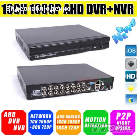 FULL HD 960H/AHDM/720P/1080P/1080N Хибридeн AHD 16 Канален NVR DVR 960H/AHD-М/720Р/1080Р и IP Камери