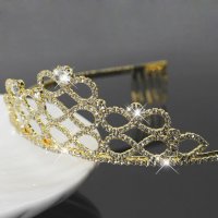 Високи осморки сребриста златиста красива тиара корона диадема с камъни детска дамска, снимка 2 - Аксесоари за коса - 24118605