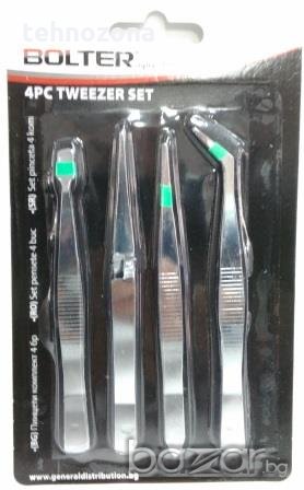 Пинсети метални комплект 4 бр. BOLTER super strong, снимка 1