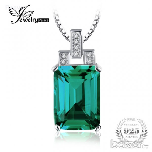Модна сребърна висулка със зелен камък Бижута Палас Смарагдов камък и синджирче, снимка 1