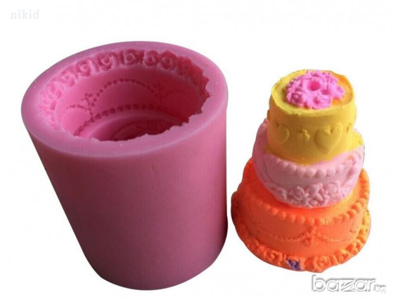 3D висока триетажна торта на етажи  цилиндър силиконов молд форма свещ фондан шоколад сапун гипс , снимка 1