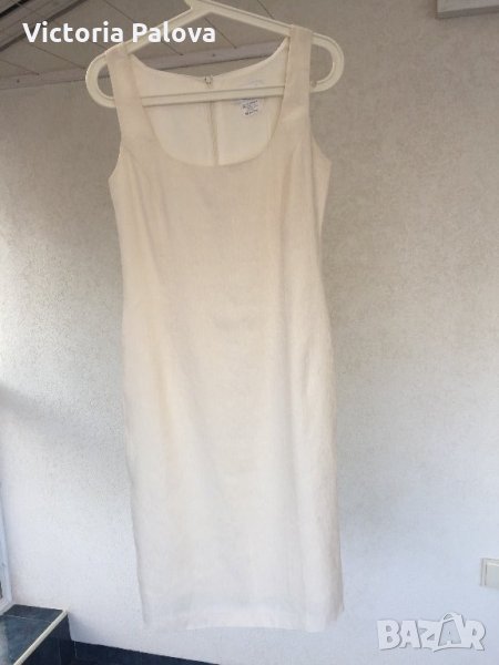 Дизайнерска рокля цвят екрю,лен и коприна, снимка 1