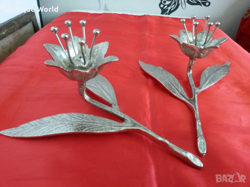 Уникални Красиви Стари Посребрени Цветя, снимка 1