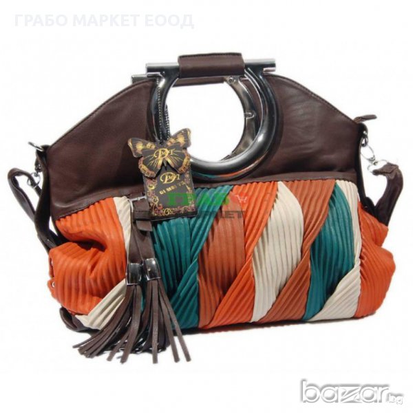 Елегантна дамска чанта - изкуствена кожа с пискюли, снимка 1