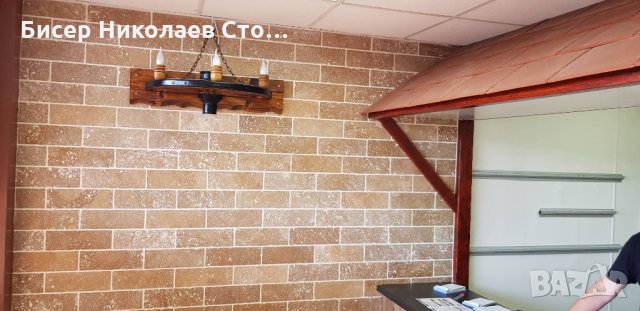 Етно стенна лампа-аплик от колело на каруца с ръчно изработени дървени чашки!, снимка 9 - Лампи за стена - 9066252