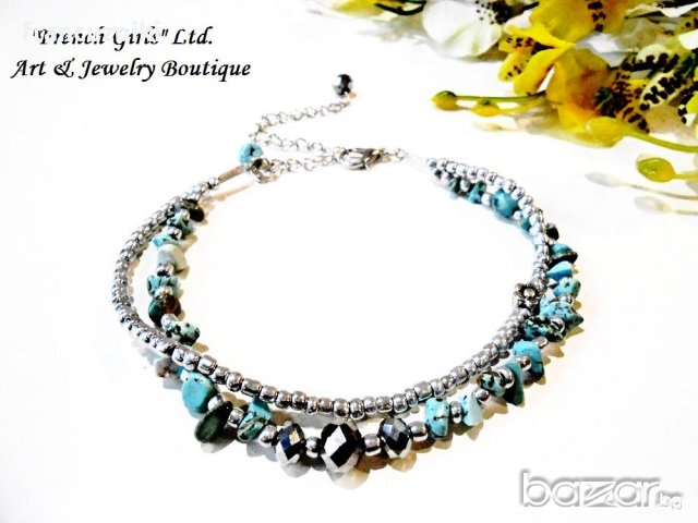 Гривна за крак от полускъпоценни камъни - тюркоаз, снимка 3 - Гривни - 19956273
