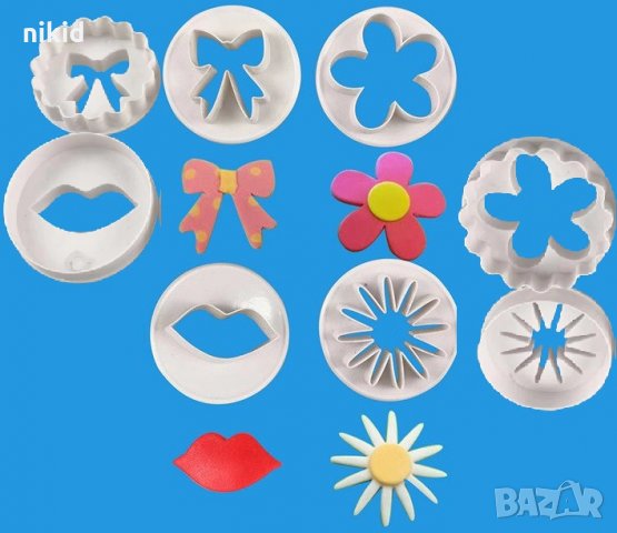4 бр Цветя Устни уста Панделка пластмасови резци форми тесто фондан бисквитки сладки резец форма
