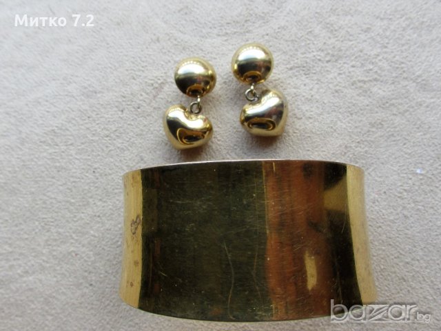 сребърна гривна и обеци с позлата, снимка 2 - Бижутерийни комплекти - 21200735