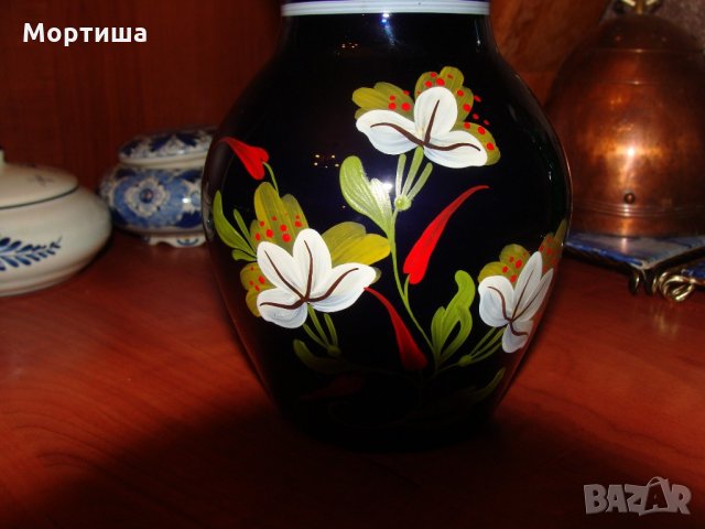 Винтидж стъклена ваза кобалт , снимка 2 - Вази - 22226807