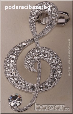 СРЕБЪРНА  МУЗИКАЛНА ОБЕЦА С НОТЕН КЛЮЧ, снимка 1