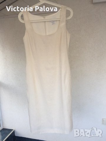 Дизайнерска рокля цвят екрю,лен и коприна, снимка 1 - Рокли - 22596384