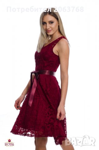 Дантелена Рокля-Бордо, снимка 5 - Рокли - 23672054